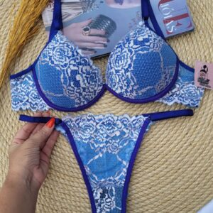 Conjunto Renda Bicolor Ref. 0082- Azul