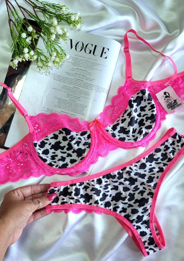 Conjunto sem Bojo Cowprint Rosa Neon Ref.0078 - Image 6