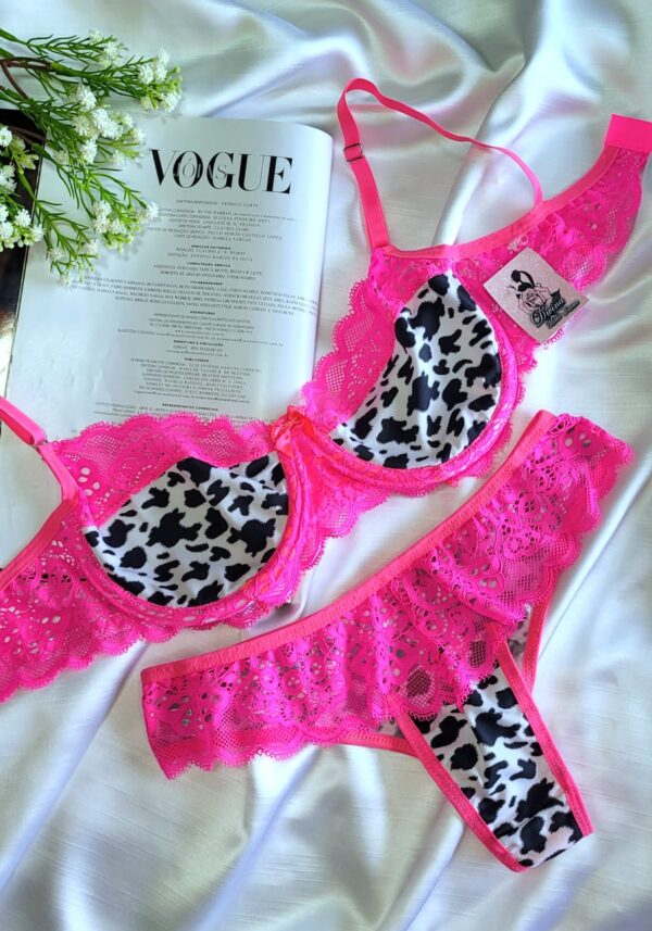 Conjunto sem Bojo Cowprint Rosa Neon Ref.0078 - Image 5