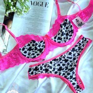 Conjunto sem Bojo Cowprint Rosa Neon Ref.0078