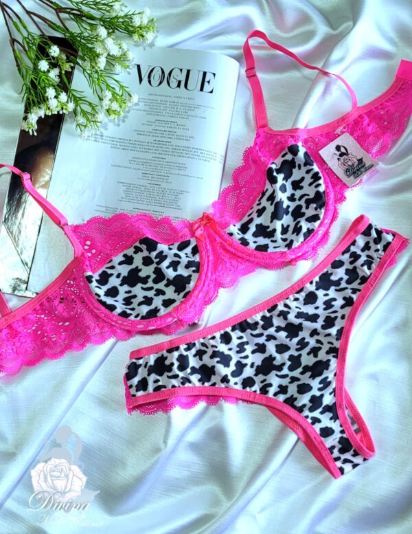 Conjunto sem Bojo Cowprint Rosa Neon Ref.0078