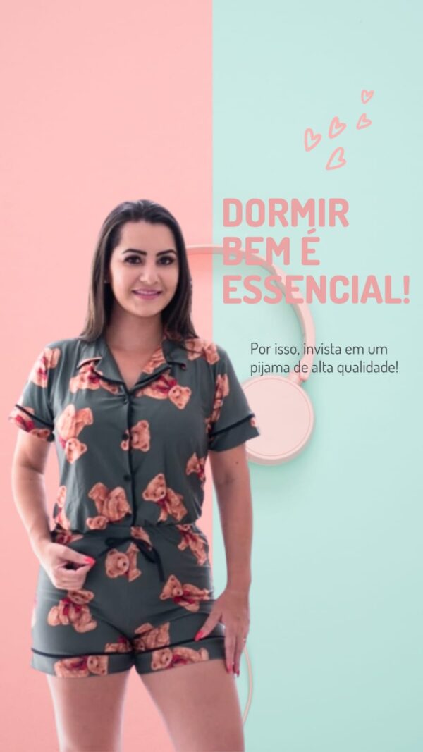 Pijama Americano Curto Microfibra Ref.3052- Ursinho verde - Image 9