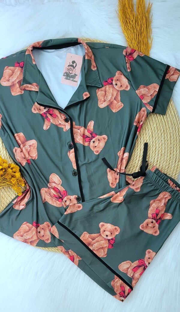 Pijama Americano Curto Microfibra Ref.3052- Ursinho verde - Image 4