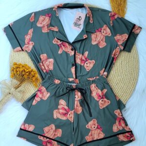 Pijama Americano Curto Microfibra Ref.3052- Ursinho verde