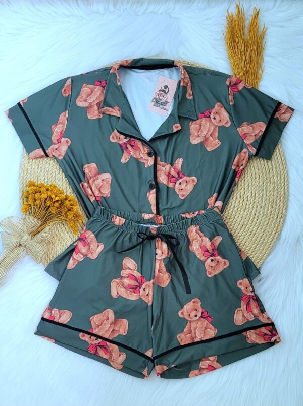 Pijama Americano Curto Microfibra Ref.3052- Ursinho verde