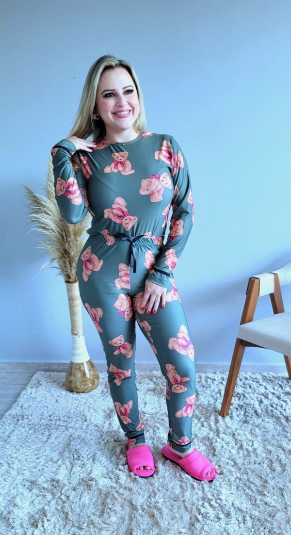 Pijama Microfibra Manga Longa Ref.3053- Estampa Verde Urso - Image 5
