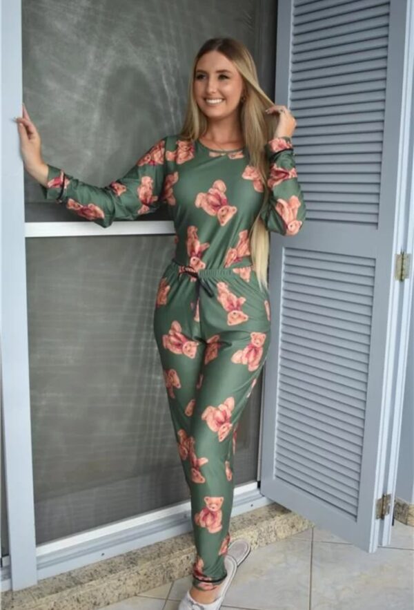 Pijama Microfibra Manga Longa Ref.3053- Estampa Verde Urso - Image 2