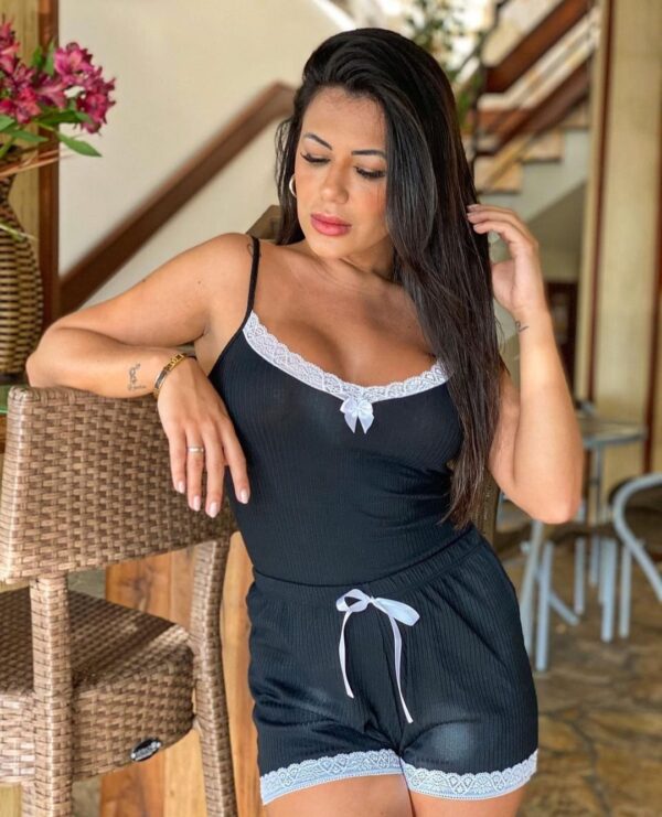 Pijama Canelado Alcinha Ref.3037- Preto