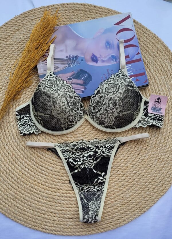 Conjunto Renda Bicolor Ref. 0082- Creme com preto - Image 4