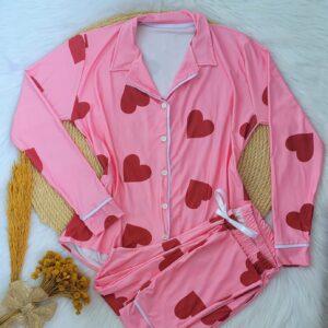 Pijama Americano Comprido Microfibra Ref.3059- Rosa Coração