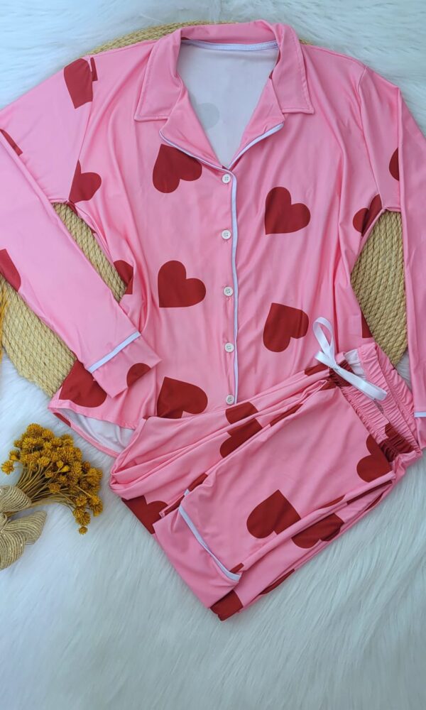 Pijama Americano Comprido Microfibra Ref.3059- Rosa Coração - Image 2