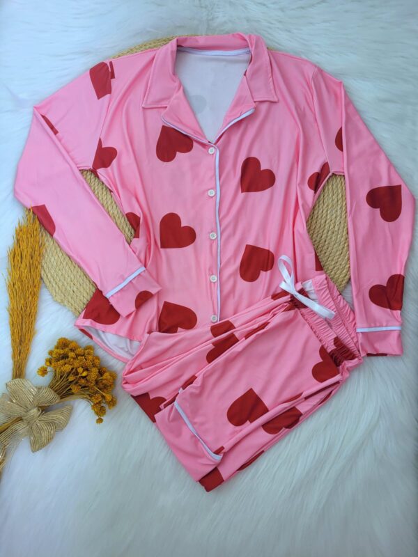 Pijama Americano Comprido Microfibra Ref.3059- Rosa Coração - Image 3