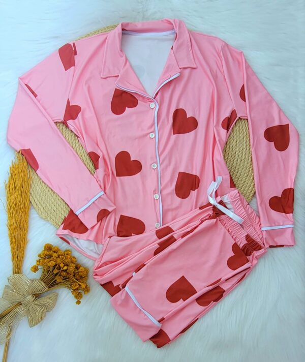 Pijama Americano Comprido Microfibra Ref.3059- Rosa Coração - Image 5