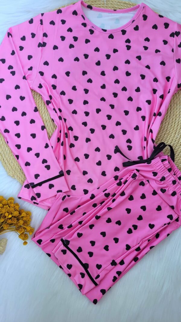 Pijama Microfibra Manga Longa Ref.3053- Rosa coração - Image 2