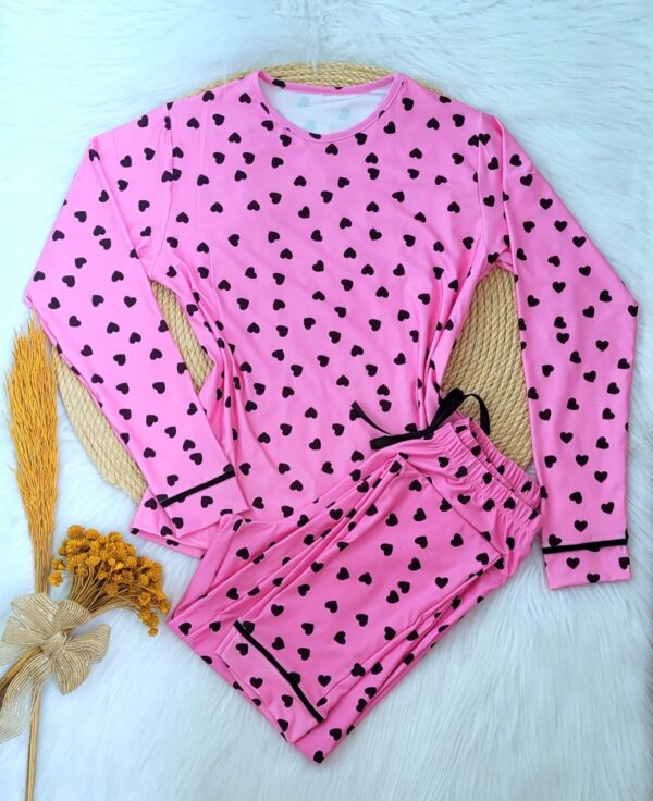 Pijama Microfibra Manga Longa Ref.3053- Rosa coração - Image 5