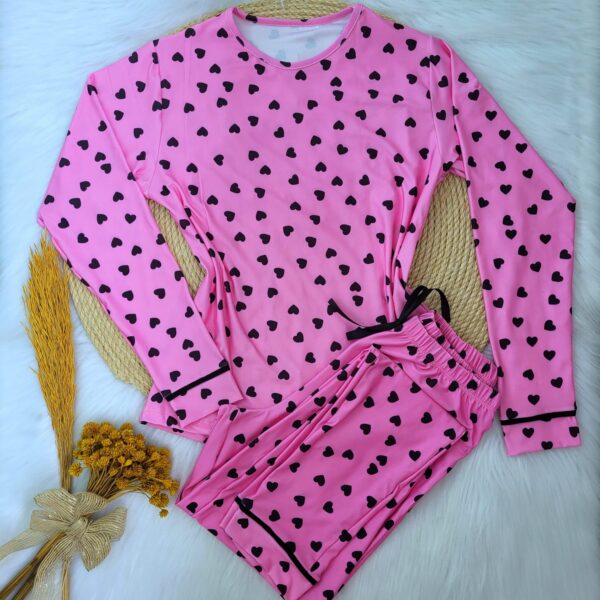 Pijama Microfibra Manga Longa Ref.3053- Rosa coração - Image 3