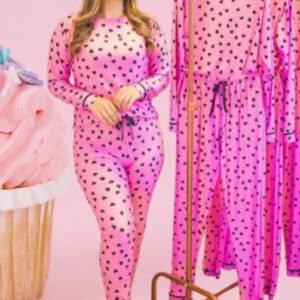 Pijama Microfibra Manga Longa Ref.3053- Rosa coração