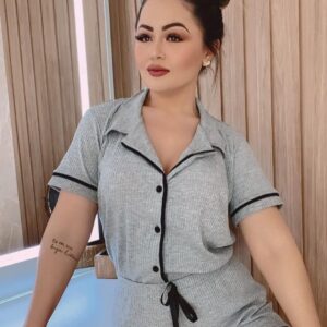 Pijama Americano com blusa de manga curta e Shorts Ref.3036-Cinza