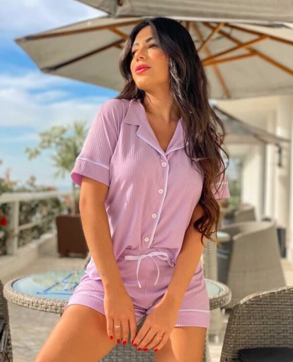 Pijama Americano com blusa de manga curta e Shorts Ref.3036-Lavanda