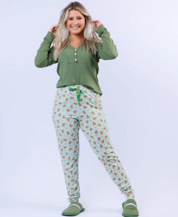 Pijama Canelado Estampado Manga Longa Ref.3066I- Verde - Image 2