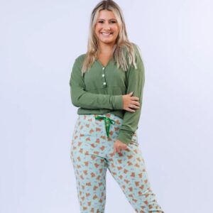 Pijama Canelado Estampado Manga Longa Ref.3066I- Verde